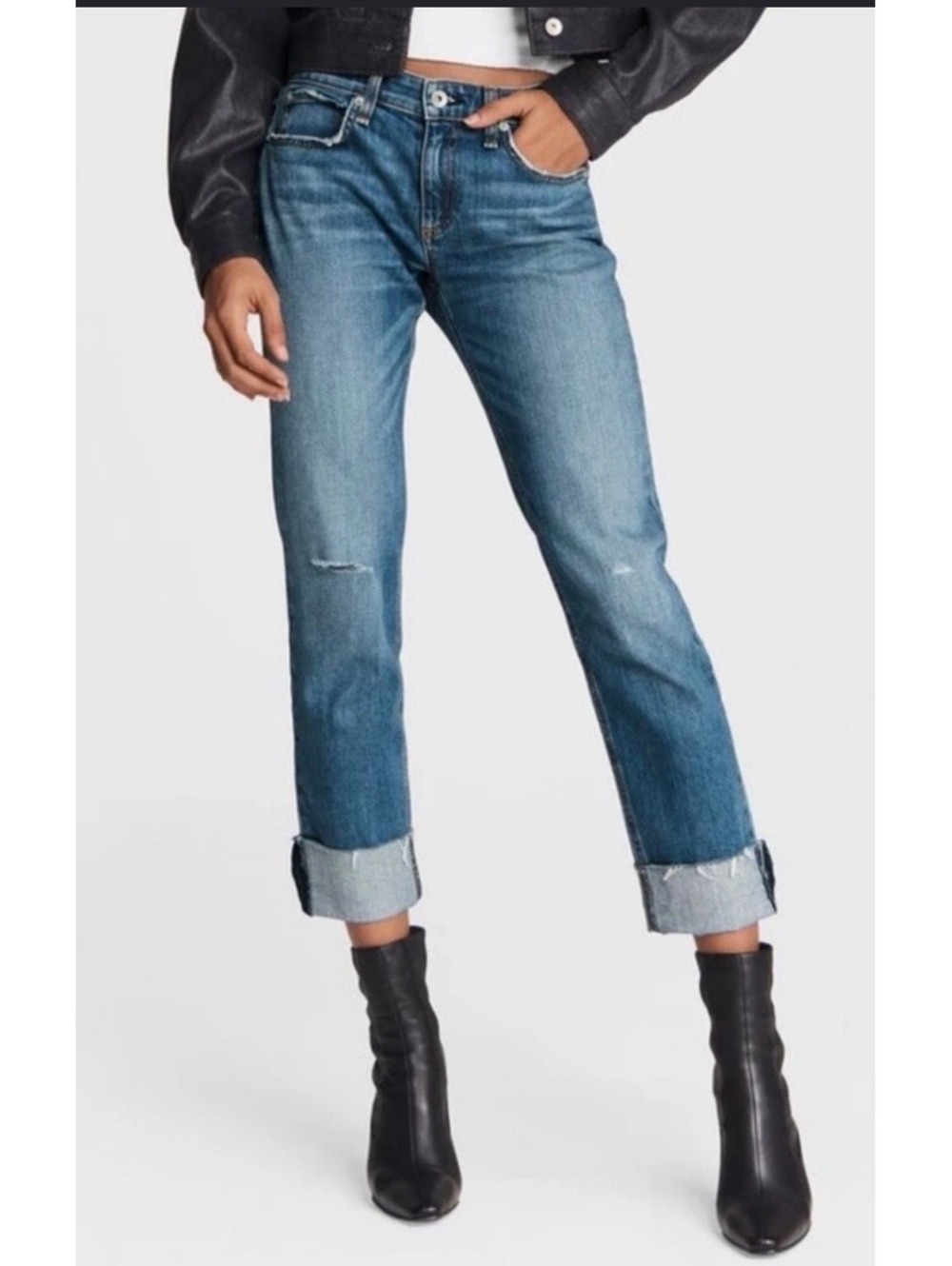 Rag & Bone Dre Jeans 26 Mick W Holes Slim Boyfriend Distressed Raw Hem